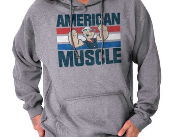 American Muscle Gym Workout Licensed Popeye Mens Hooded Sweatshirts Hoodie Tops