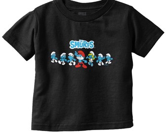 Smurfs 80s Cartoon Characters Papa Smurfette Toddler Boy Girl Youth T Shirt Tee