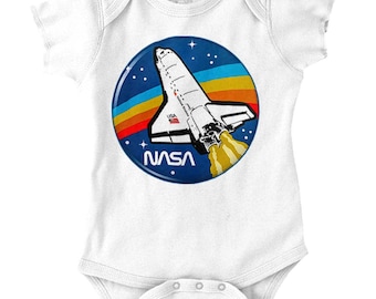 Mono para bebé recién nacido, niño y niña, vintage, con logotipo retro de la NASA y cohete espacial
