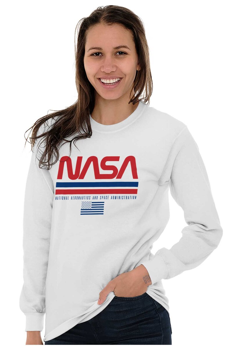 NASA Space Program Retro Worm Logo Patriotic Long Sleeve Tshirt for Men ...