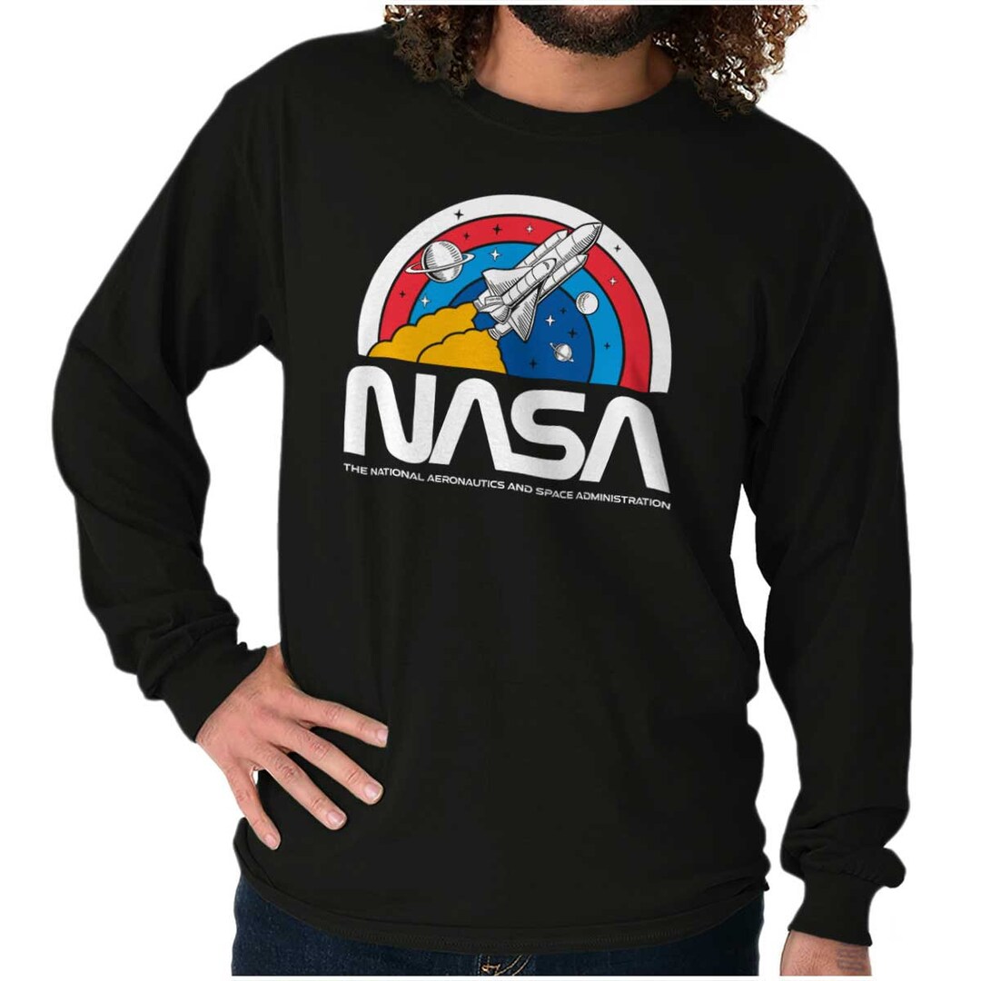 NASA Space Mission Shuttle Retro Rocket Logo Long Sleeve Tshirt for Men ...