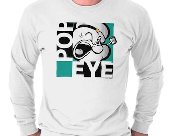 Vintage Popeye Cartoon Sailor Retro Licensed Long Sleeve Tshirt for Men or Women