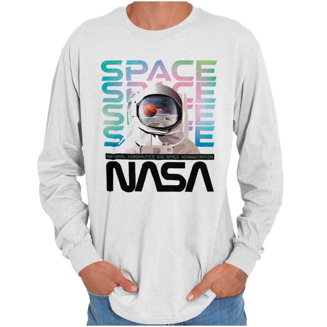 NASA Retro Worm Logo Astronaut Long Sleeve T-shirt Space Crewneck ...
