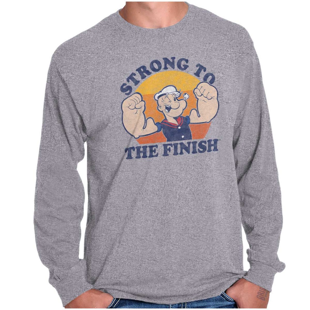 Retro Popeye Cartoon Strong Gym Workout Gift Long Sleeve Tshirt for Men