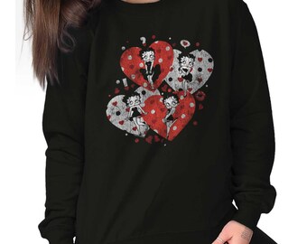 Betty Boop Retro Cartoon Polka Dot Hearts Womens Crewneck Sweatshirt Pullover