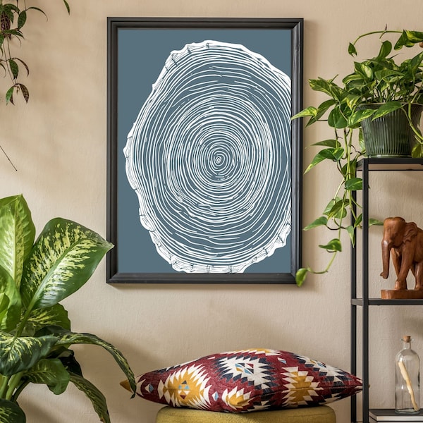 Tree Ring Art Print, Instant Digital Download, Minimalist Nature Art, Boho Art Prints, Modern Home Decor, Contemporary Art, Botanical Art