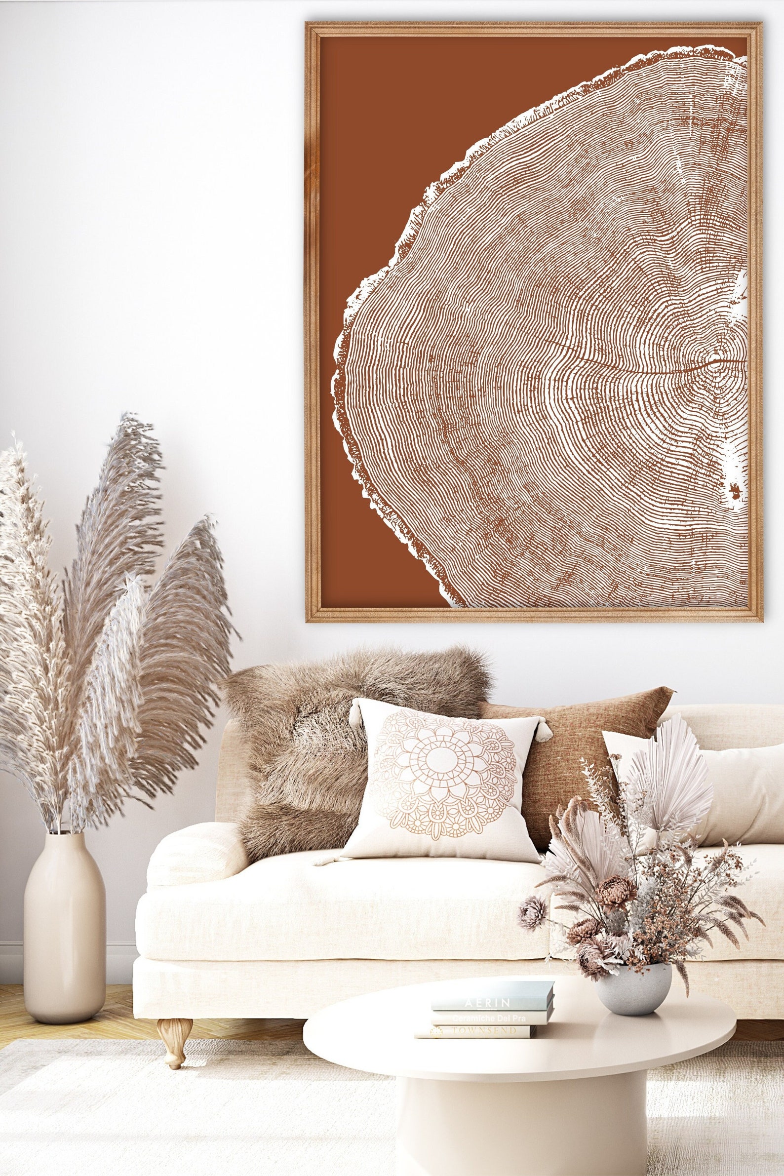 Tree Ring Art Print Printable Tree Ring Wall Art Terracotta Etsy