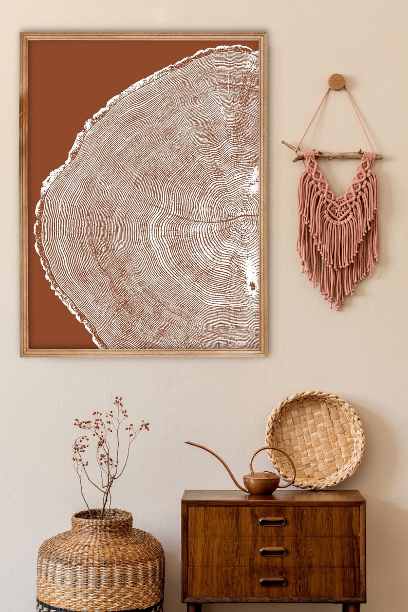 Tree Ring Art Print Printable Tree Ring Wall Art Terracotta Etsy