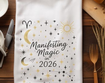 Vädurens nyårsmanifesterande magi 2026 kökshandduk