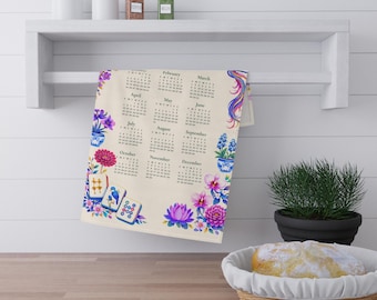 Purple Mahjong 2026 Calendar Tea Towel