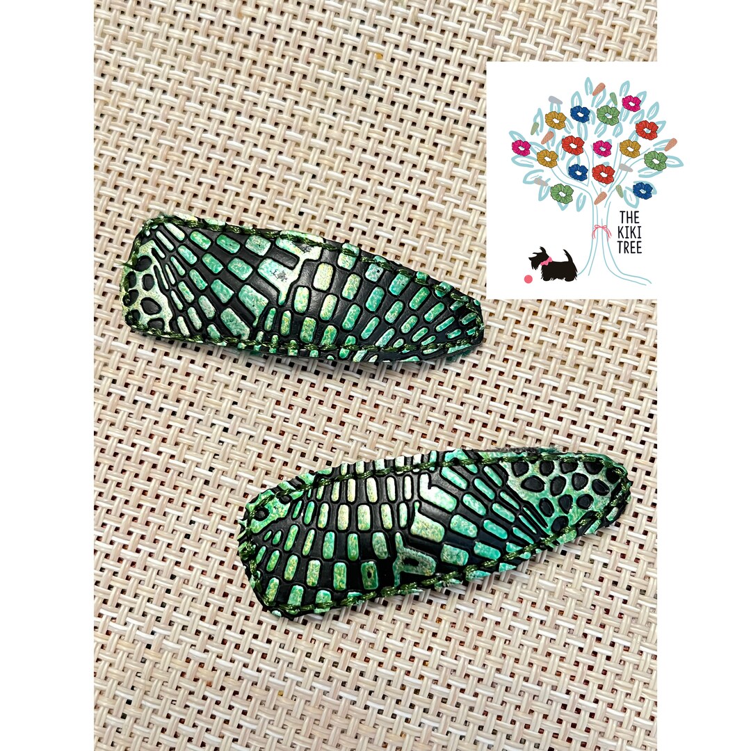 2 Green and Black Faux Leather Hair Clips, Hair Snaps Etsy