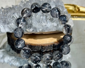 13.5mm Excellent Quality Brookite in Quartz Bracelet 13.5咪天然高品质黑银钛圆珠手串