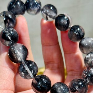 13.5mm Excellent Quality Brookite in Quartz Bracelet 13.5咪天然高品质黑银钛圆珠手串 image 8