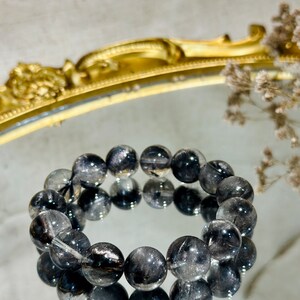 13.5mm Excellent Quality Brookite in Quartz Bracelet 13.5咪天然高品质黑银钛圆珠手串 image 6