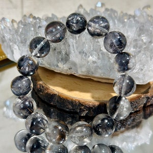 13.5mm Excellent Quality Brookite in Quartz Bracelet 13.5咪天然高品质黑银钛圆珠手串 image 4