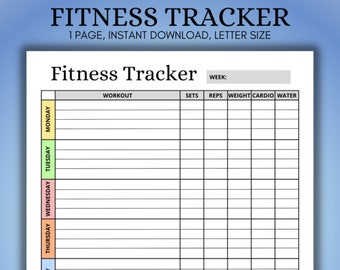 Fitness tracker, digital download, printable, workout log, exercise tracker