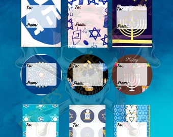 Printable Hanukkah Gift Tags, Menorah Hanukkah Tags, Gift Tags, Happy Holidays Gift Tags, Set of 9, Instant Download, Chanukah Gift Tags