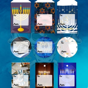 Étiquettes imprimables pour cadeaux de Hanoucca, Menorah Hanoucca, étiquettes pour cadeaux, étiquettes pour cadeaux Happy Holidays, lot de 9, téléchargement immédiat, étiquettes pour cadeaux de Hanoucca