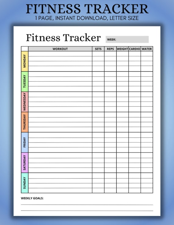 Fitness tracker, digital download, printable, workout log, exercise tracker