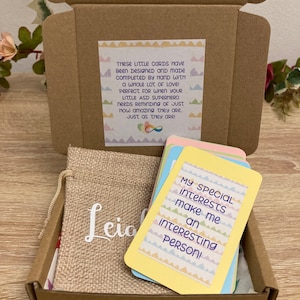 Tarjetas de afirmación de TEA para niños, tarjetas de positividad, bienestar de los niños, hechas a mano con bolsa personalizada