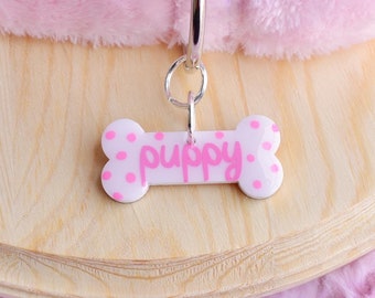 1.5inch Wide Small Pink Puppy Bone Collar Tag | Petplay Cosplay Gear