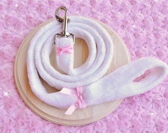 White Fluffy Leash With Pink Bows 4.25 Feet | Pet Play Cosplay Adult