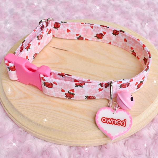 Rose And Paw Prints Collar 12-18inch & Collar Tag Bundle Pet Play Cosplay Adult