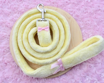 Pastel Yellow & Pink Bows Fluffy Leash With Pink Bows 4.25 Feet | Pet Play Cosplay Adult
