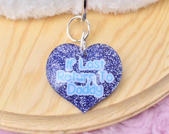 If Lost Return To Daddy Collar Tag Blue | Petplay Cosplay Gear