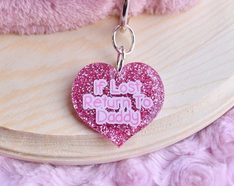 If Lost Return To Daddy Collar Tag Pink | Petplay Cosplay Gear