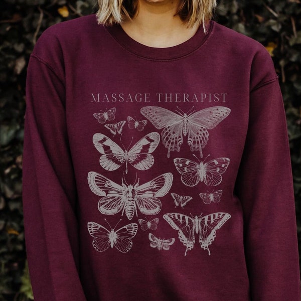 Butterfly Massage Therapist Sweatshirt, Vintage Styled Cottagecore Massage Sweater, Physical Therapy Papillon Shirt, G180