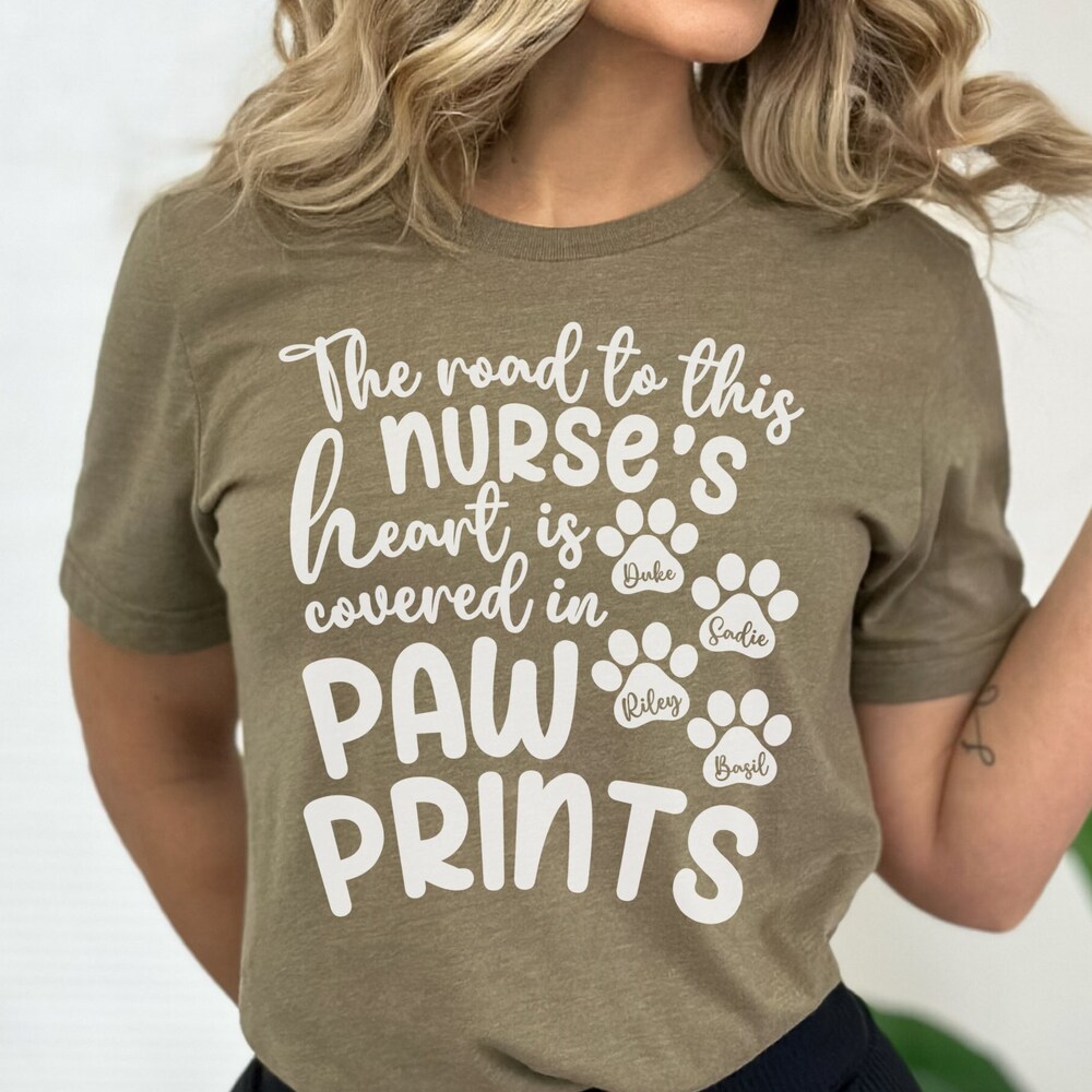 Custom Nurse Paw Prints Mother'S Day Gift, Personalized Nurse With Pets Gift For Mother'S Day, Custom Paw Prints T-Shirt, Nurse Dog Gift Onlytee