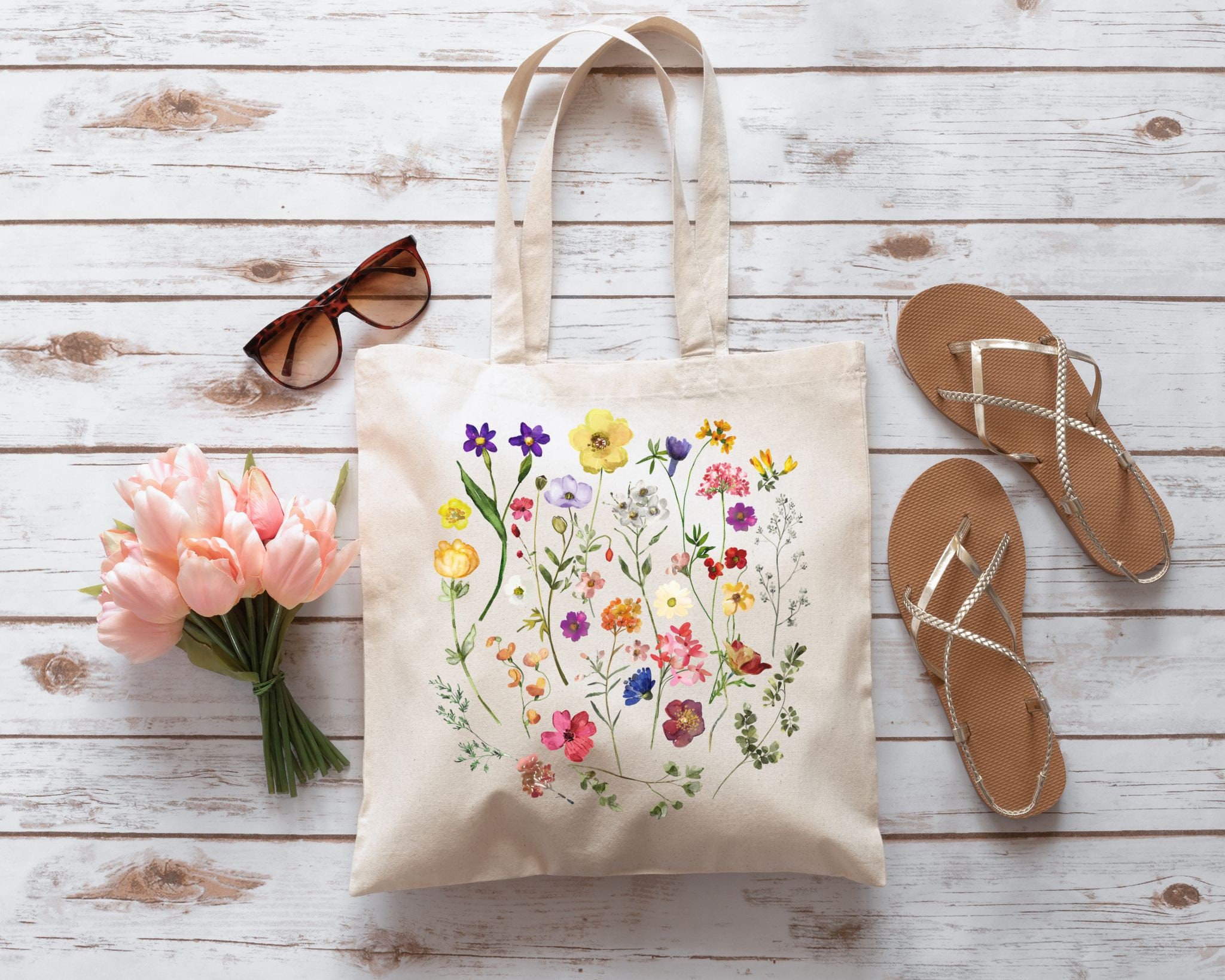 Floral Tote Bag, Wildflowers Tote Bag, Bag Aesthetic, Organic