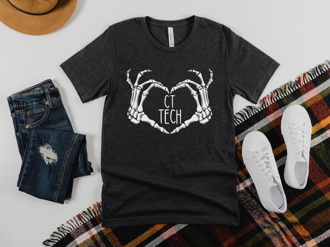 CT Tech Skeleton Hands Crewneck, Cute Christmas CT Technologist Shirt ...