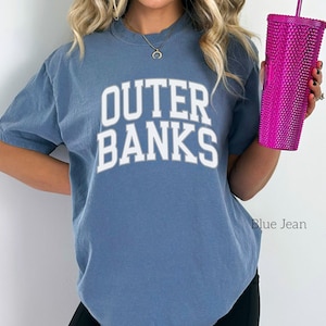 Comfort Colors™ Outer Banks T-Shirt, Athletic Varsity Styled Beachy Styled Shirt Dress, Group Souvenir for trip to North Carolina, C1717