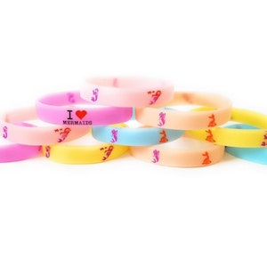 I love mermaids glow in the dark bracelets, party favors, birthdays