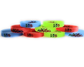 PJ MASKS Inspired Glow in the dark silicone bracelets, kids, birthday party favors -  (9 PACK)