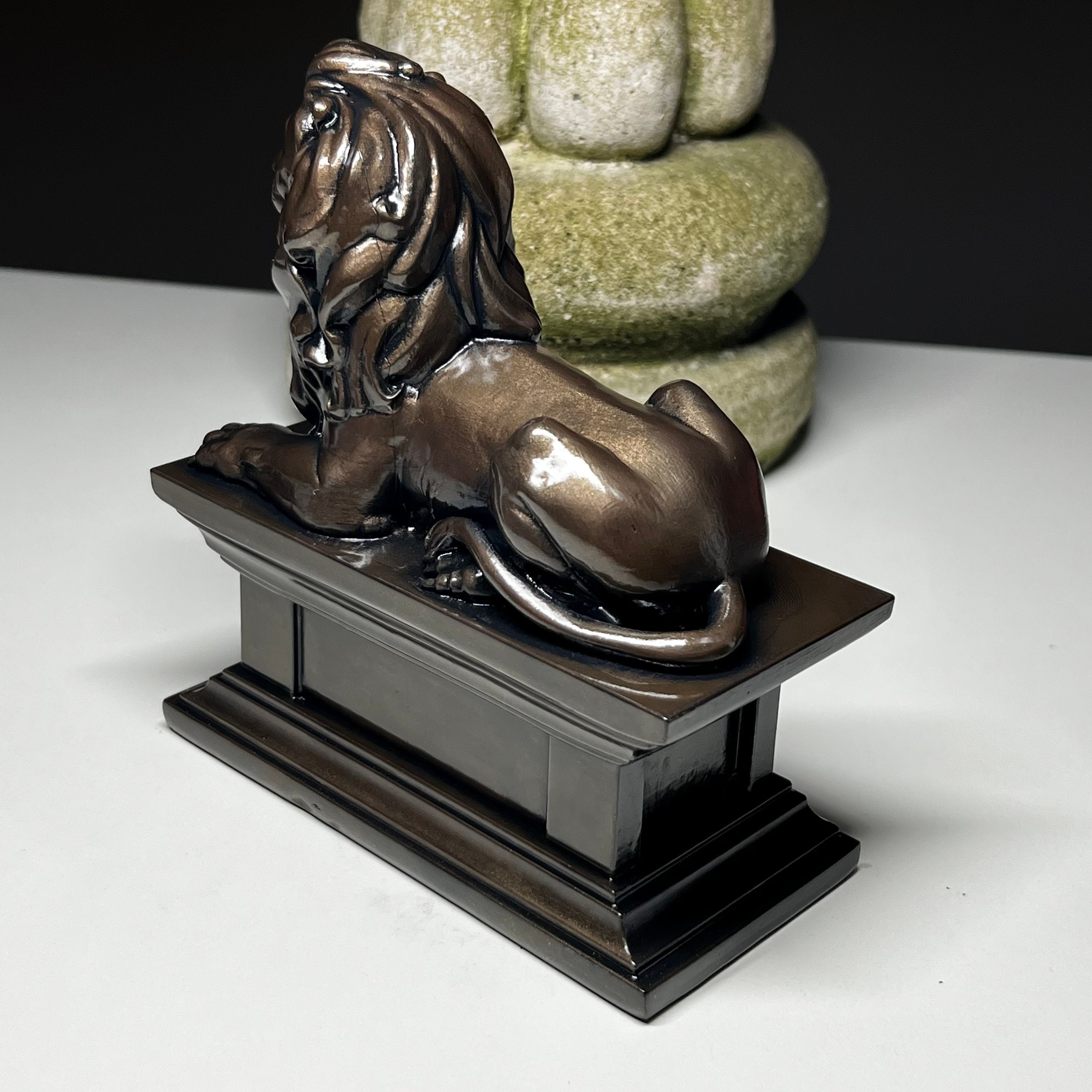 Bronze Lion Lying on Pedestal Statue Etsy
