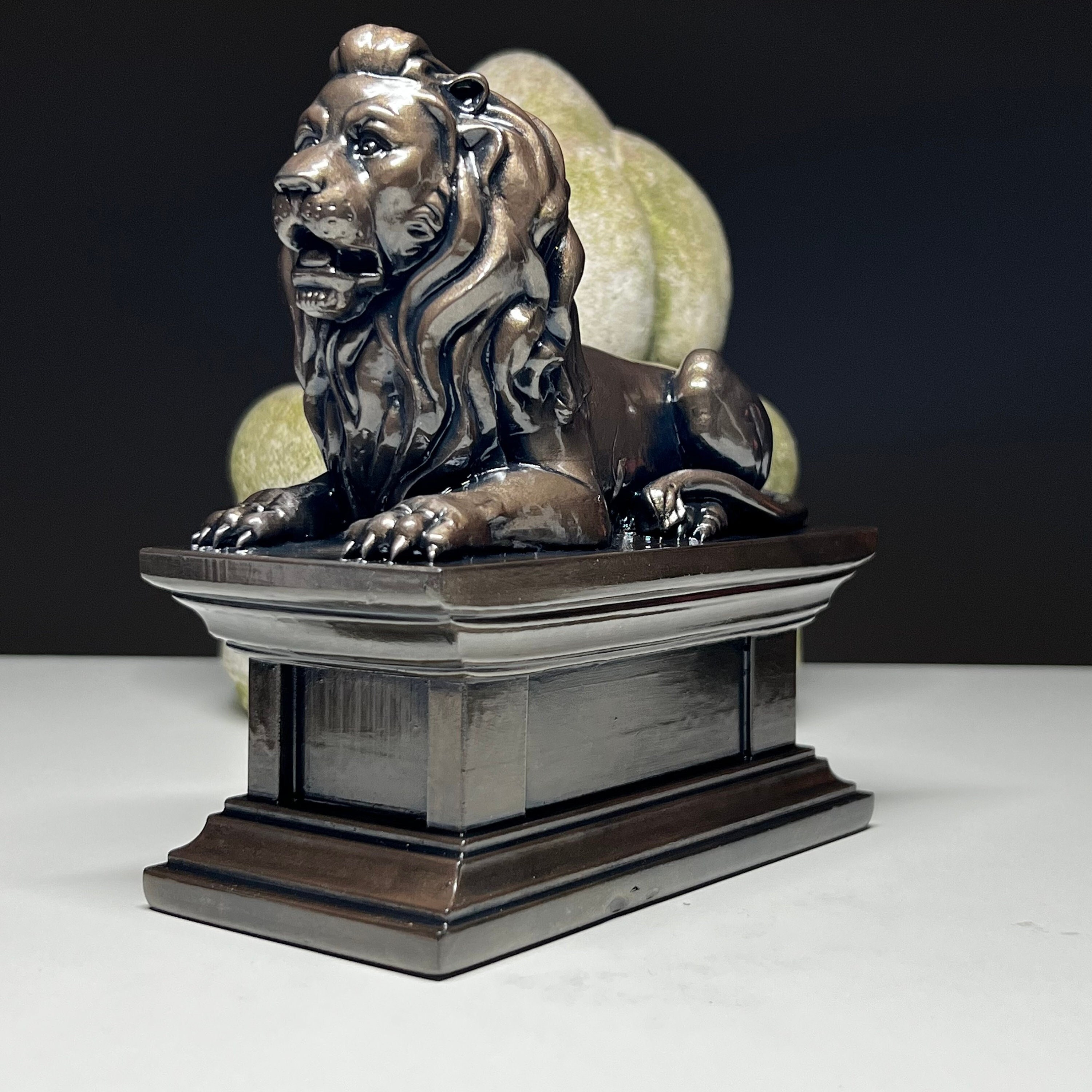 Bronze Lion Lying on Pedestal Statue Etsy