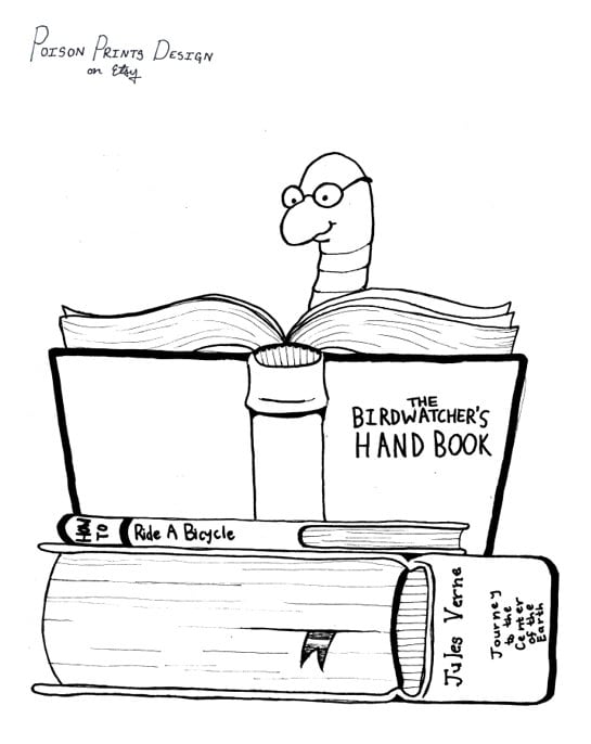 Bookworm Coloring Page - Etsy