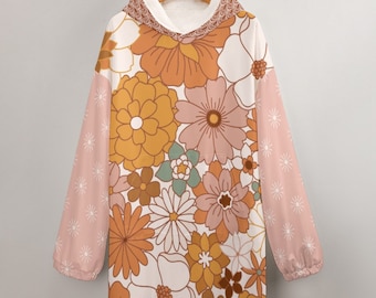 Boho Retro Flower (couverture à capuche oversize, vêtements chauds pour les raves, pull, couverture à capuche avec poche, festival/rave)
