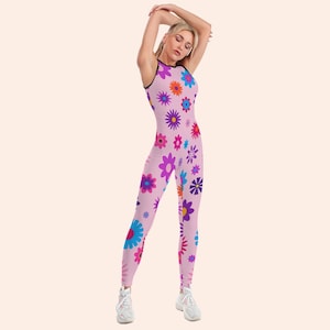 Retro Flower Catsuit (yoga fit, pole dance wear, spandex catsuit, yoga bodysuit, festival catsuit, pole dance bodysuit)