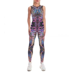 Rainbow Fern Bodysuit (yoga catsuit, pole dance wear, spandex catsuit, yoga bodysuit, festival catsuit, pole dance bodysuit, satin bodysuit)