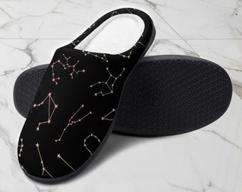 Zapatillas de algodón Constellation Astrology, zapatillas con suela de goma para mujer, regalo para festival, zapatos deslizantes, zapatillas estampadas cómodas