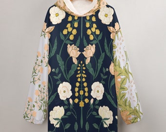 Art Deco Flower (Oversized Hoodie Decke, warme Kleidung, Fleece-Pullover, Hoodie Decke mit Tasche, Festival/Rave)