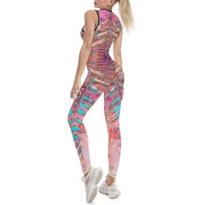 Trippy Fern Bodysuit (yoga catsuit, pole dance wear, spandex catsuit, yoga bodysuit, festival catsuit, pole dance bodysuit, satin bodysuit)