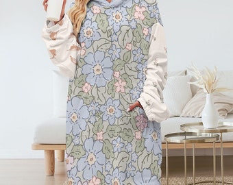 Boho floral pastel (couverture à capuche oversize, vêtements chauds pour les raves, pull, couverture à capuche avec poche, festival/rave)