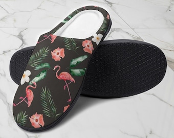 Flamingo Print Cotton Slippers: Women's Comfortable Rubber Sole Shoes