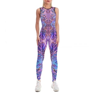 Monstera Catsuit (yoga catsuit, pole dance wear, spandex catsuit, yoga bodysuit, festival catsuit, pole dance bodysuit, satin)