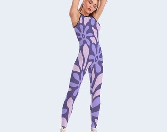 Purple Melting flowers Catsuit (yoga fit, pole dance wear, spandex catsuit, yoga bodysuit, festival catsuit, pole dance bodysuit)